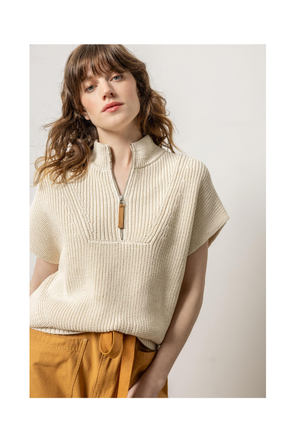 Half Zip Poncho Sweater in Stone