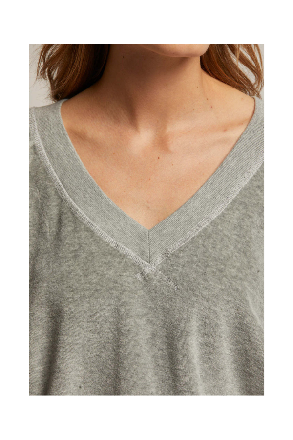 Ember Velour V-Neck Sweatshirt in Heather Grey