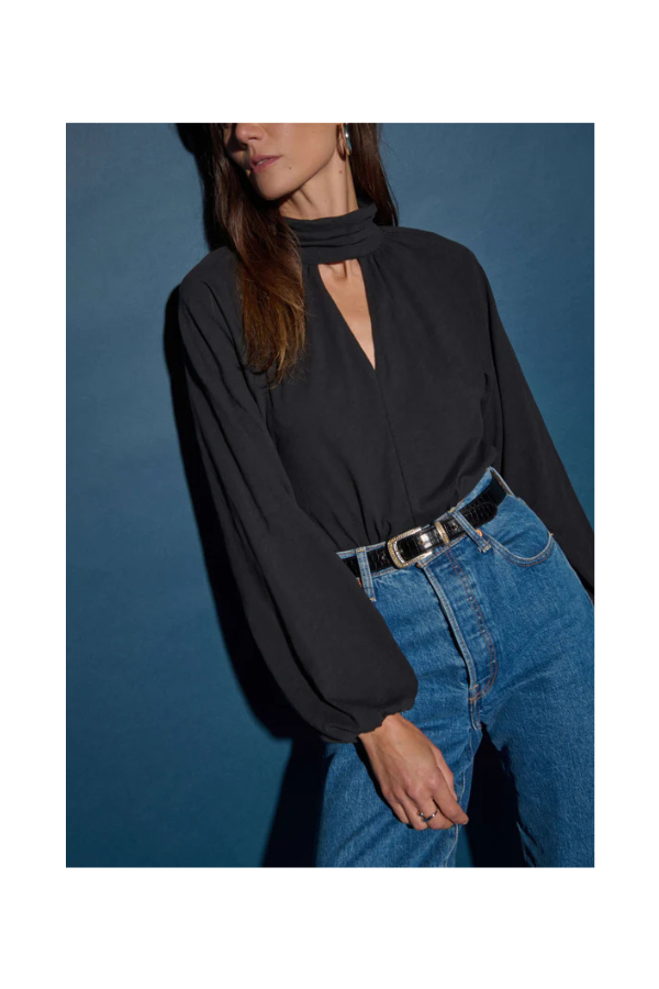 Rosalie Keyhole Blouse in Jet Black