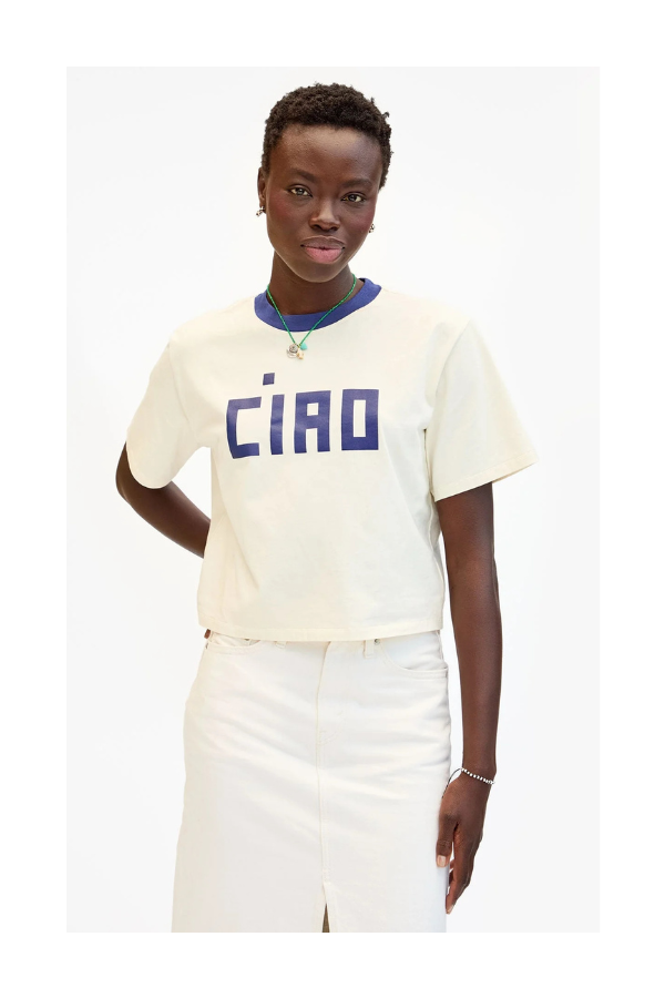 Le Carre Tee in Cream w/ Navy Block Ciao