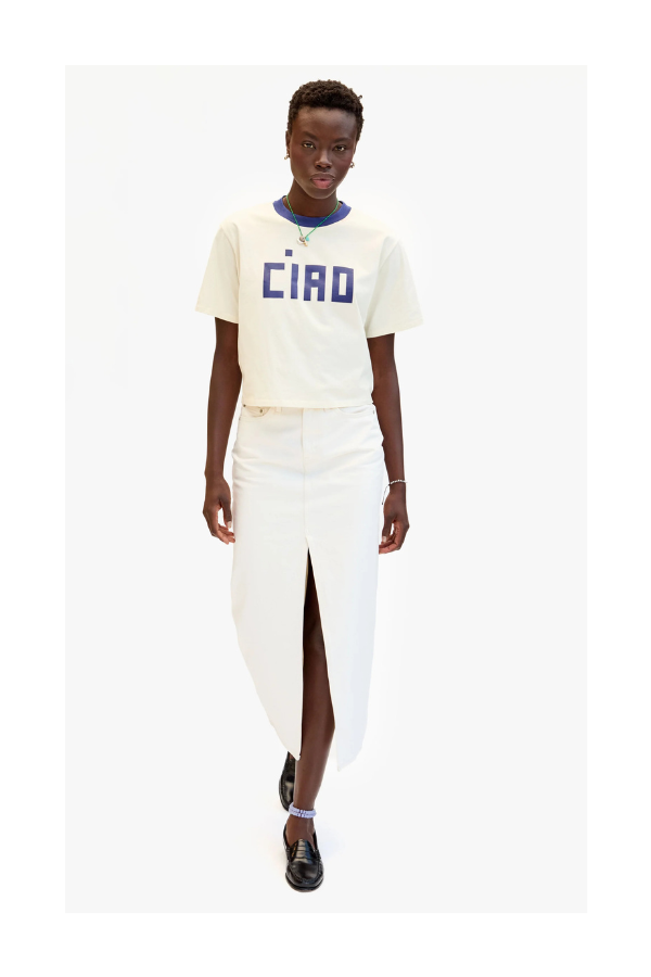 Le Carre Tee in Cream w/ Navy Block Ciao
