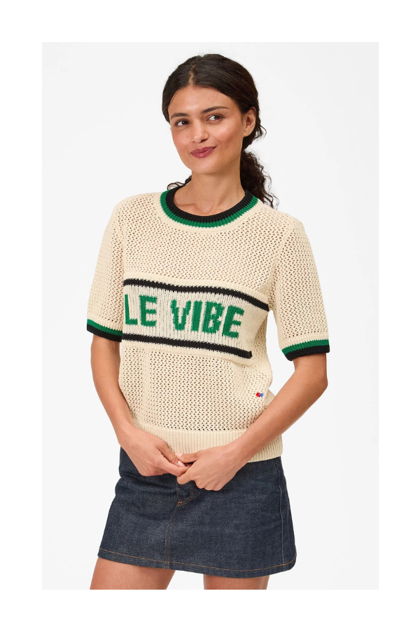 Luc Knit Tee in Cream w/ Green & Black Le Vibe