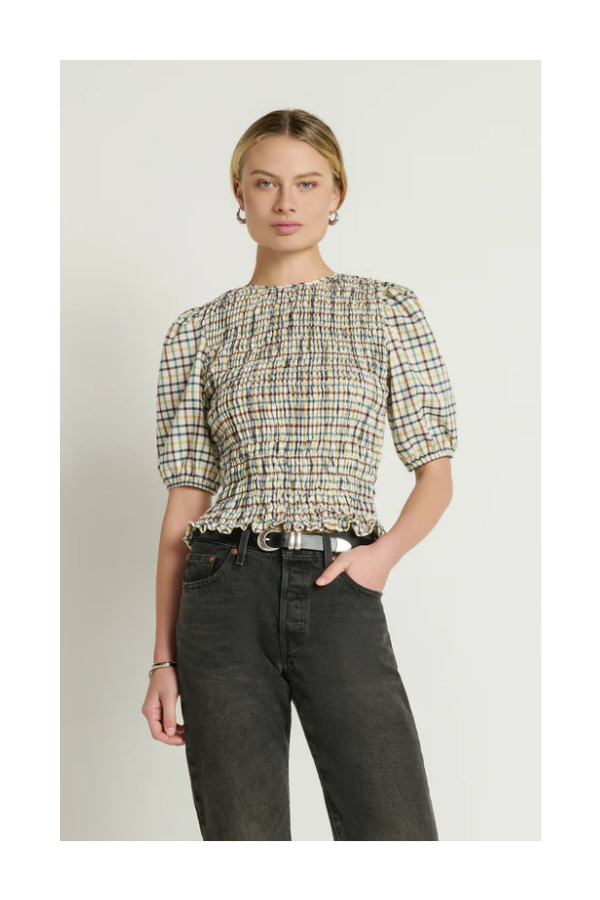 Brinley Smoked Top in Multi Color Plaid