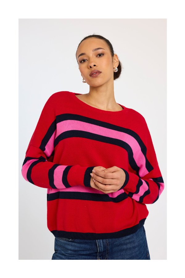 Evelyn Stripe Sweater in Tomato/Navy