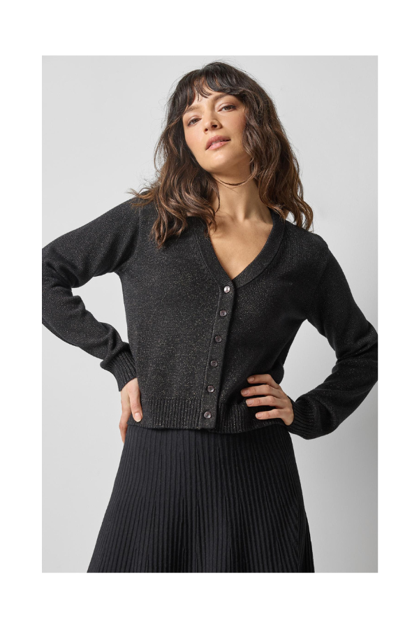 V-Neck Sparkle Cardigan in Black Sparkle