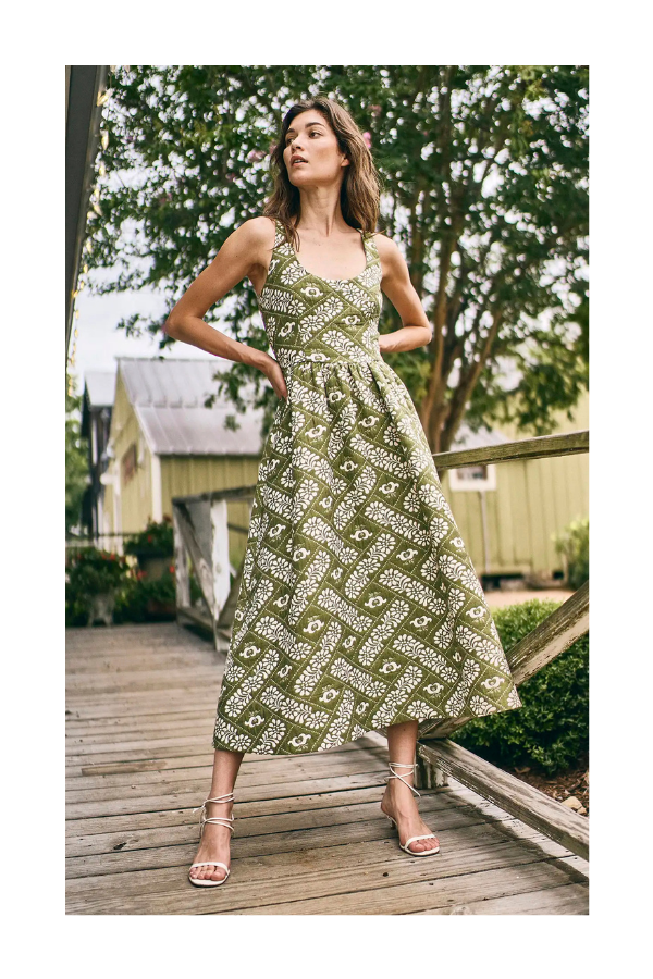 Maddy Dress in Legacy Jacquard Olive