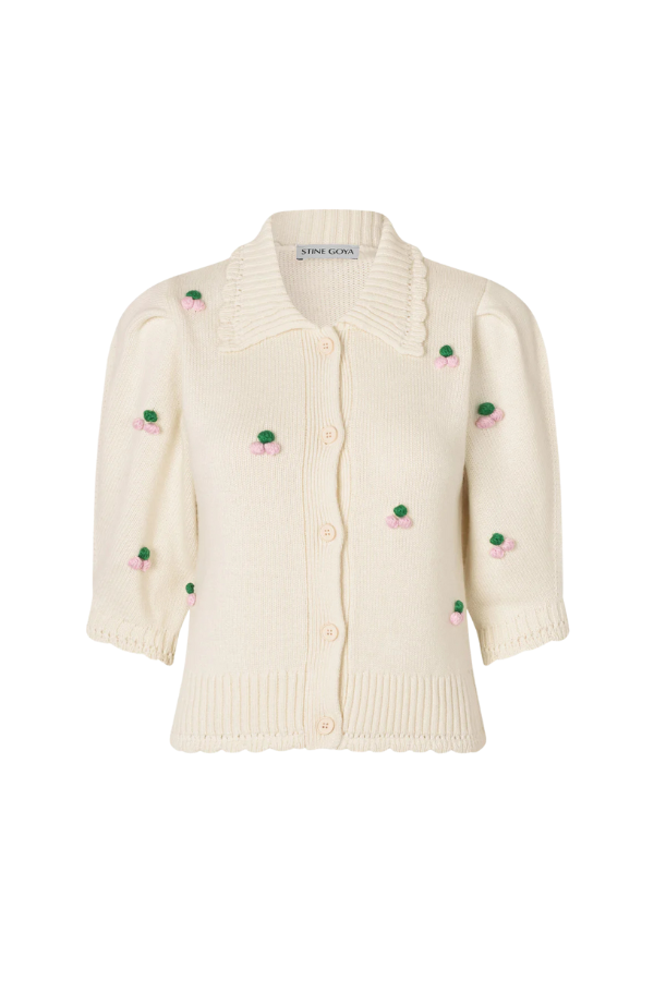 Midweight Wool Bubble Knit Polo Cardigan