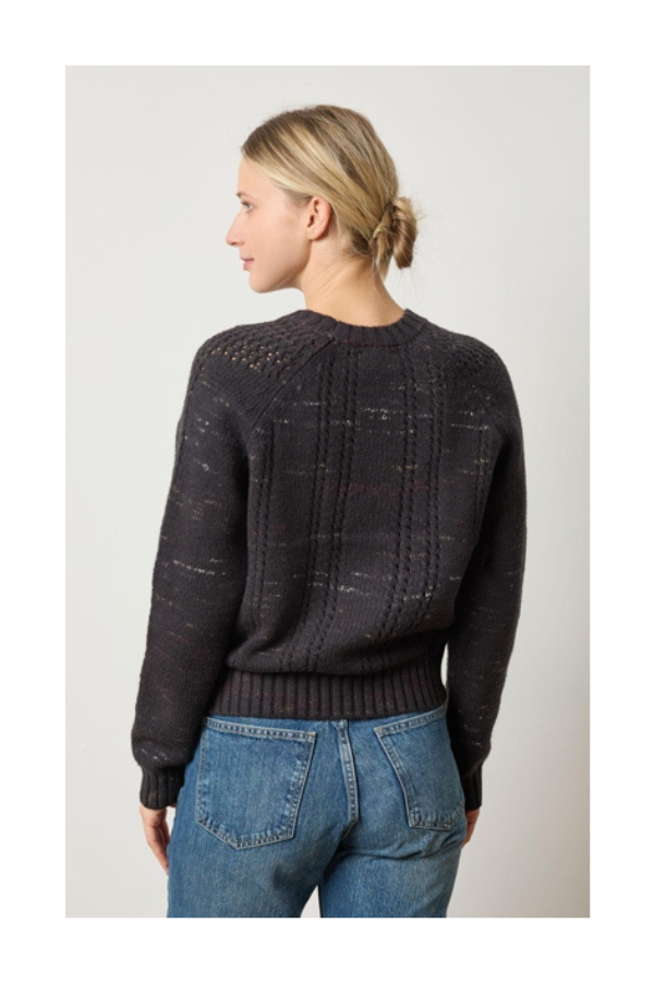 Open Stitch Crewneck Sweater in Black Combo