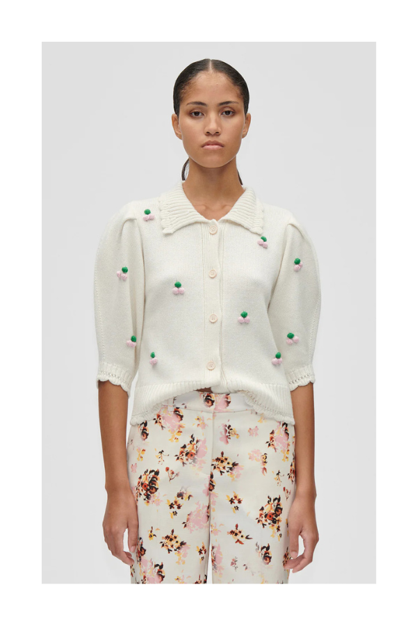 Midweight Wool Bubble Knit Polo Cardigan