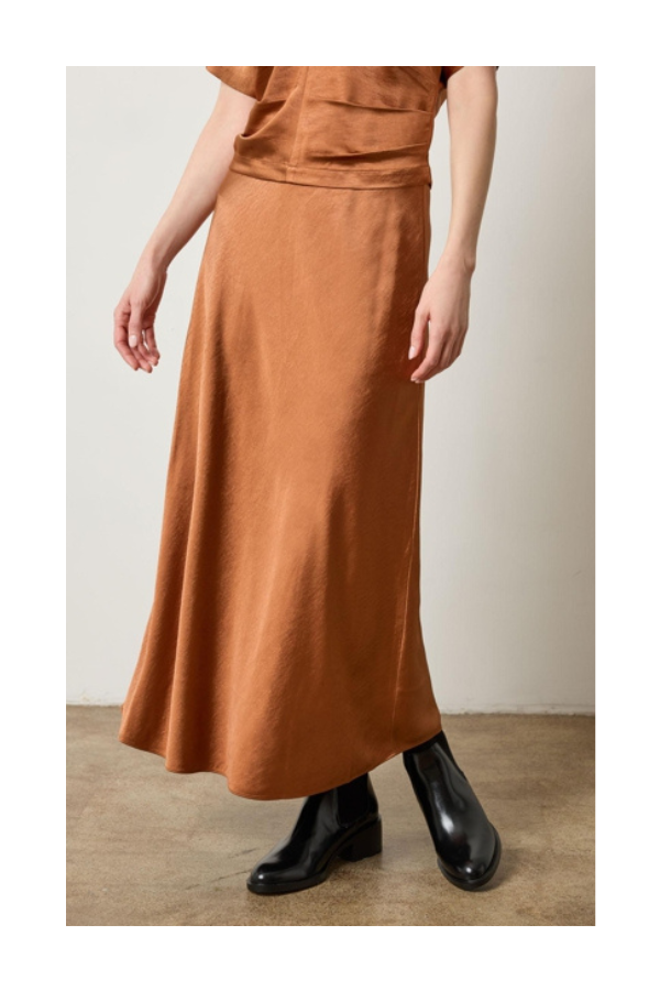 Satin Bias Maxi Skirt in Copper