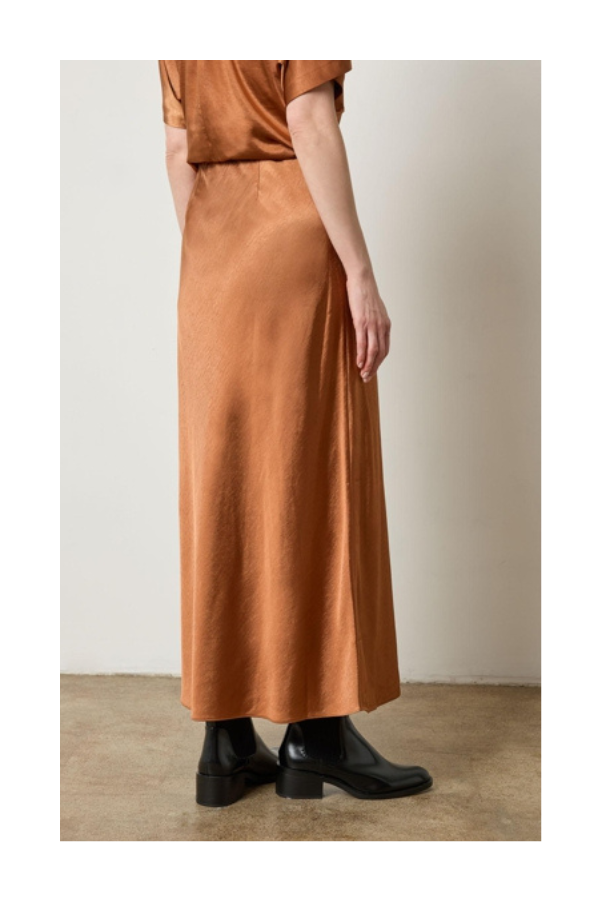 Satin Bias Maxi Skirt in Copper