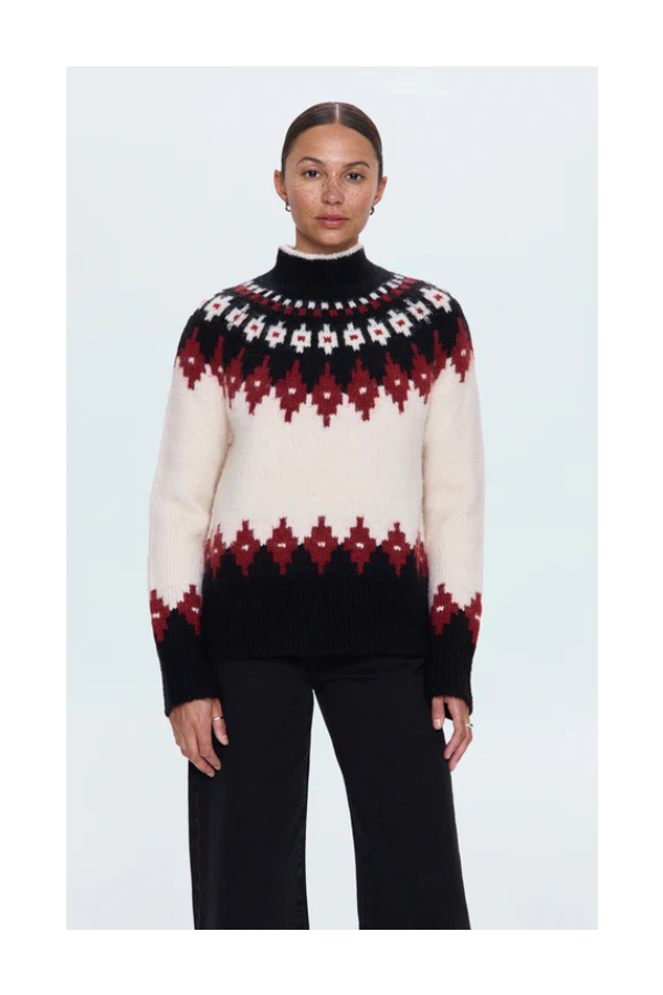Astrid Sweater in White Oxblood Fair Isle