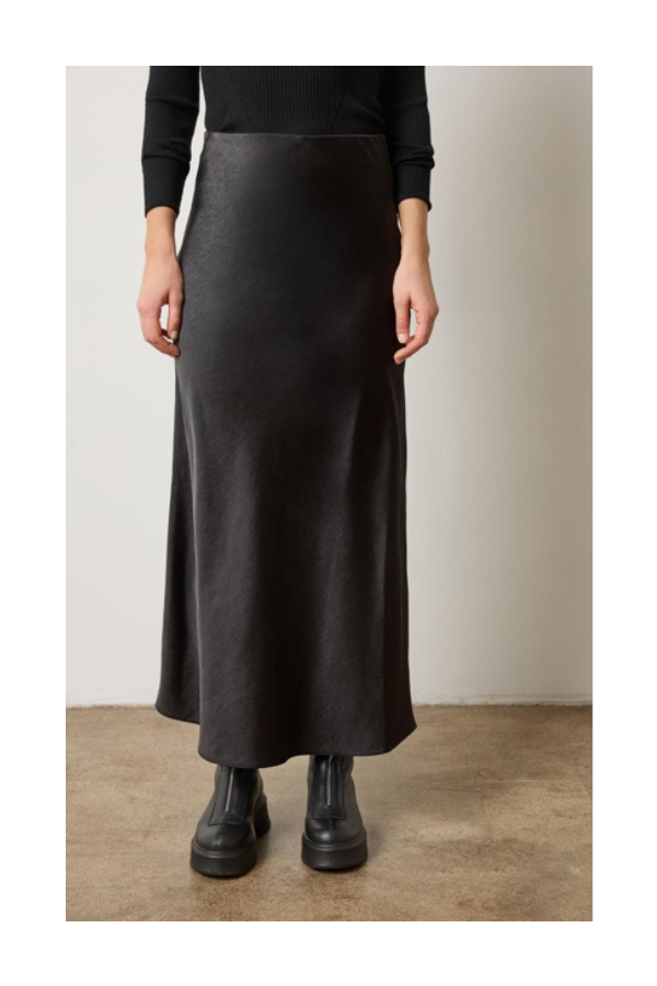 Satin Bias Maxi Skirt in Black