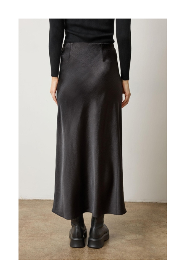 Satin Bias Maxi Skirt in Black