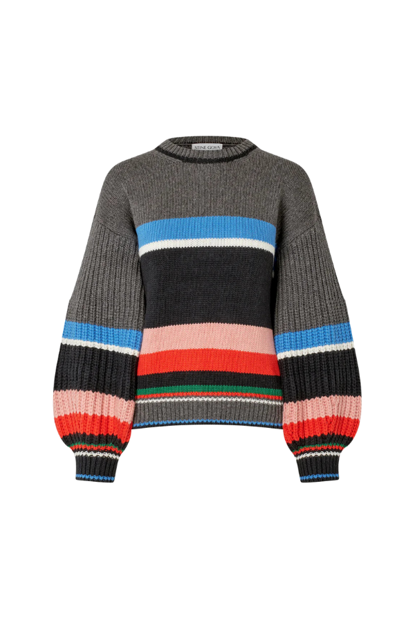 Crewneck Chunky Sleeve Sweater in Chunky Stripes