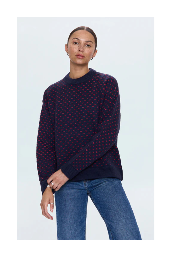 Hanna Sweater in Navy Red Hearts