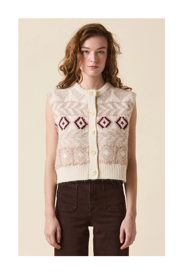 Fair Isle Vest in Camel/Cream
