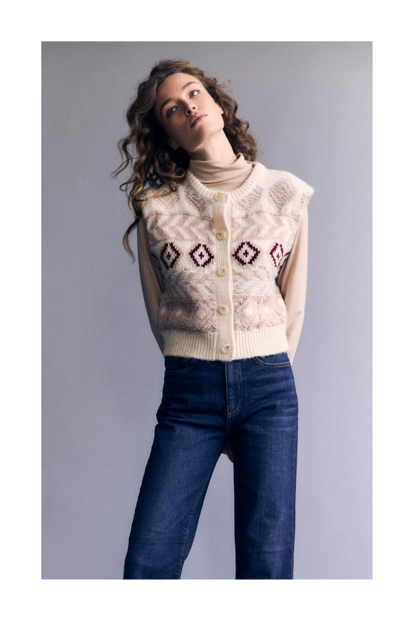 Fair Isle Vest in Camel/Cream