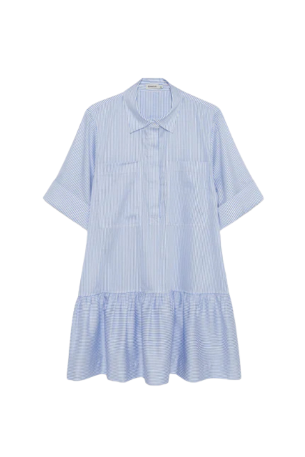 Cris Short Sleeve Shirt Dress in Hydrangea Blue Stripe
