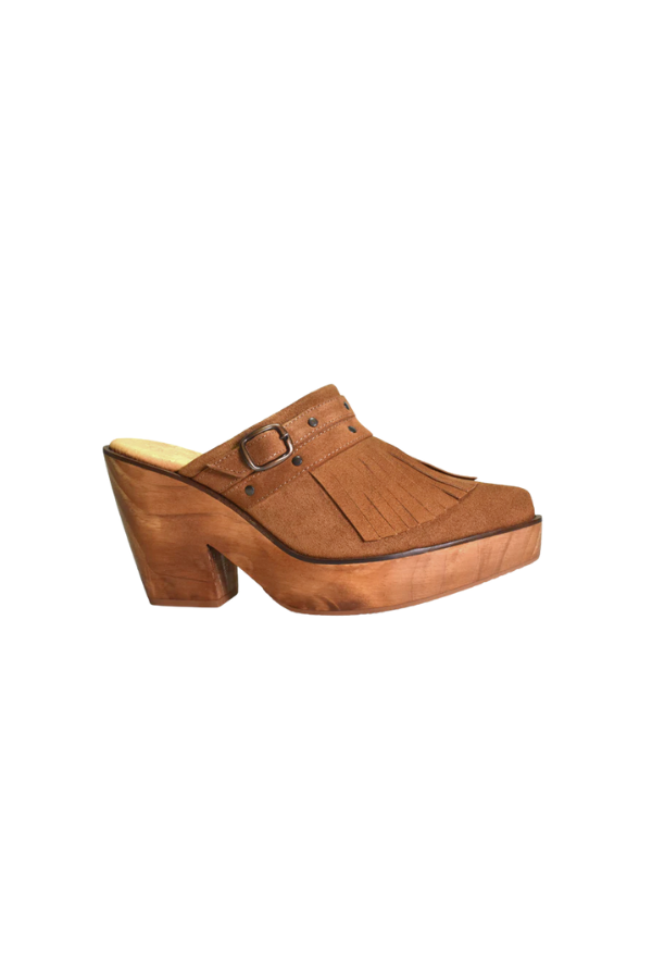 The Tassel Clog in Cocoa Suede
