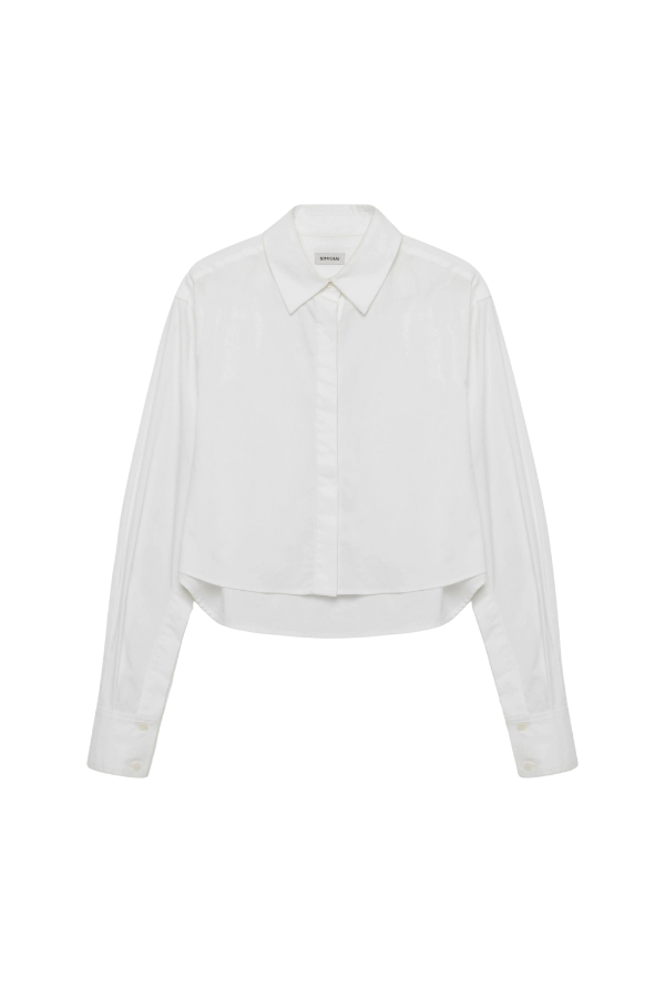Renata Cropped Button Down Shirt in White