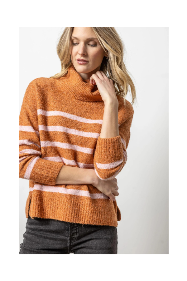 Striped Turtleneck Sweater in Nutmeg Stripe