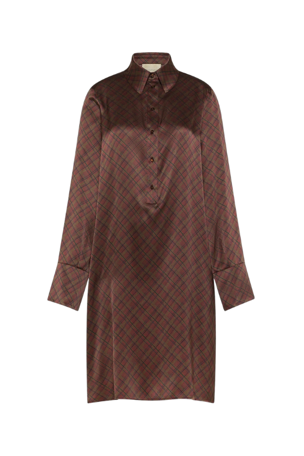 Aster Dress in Tobacco Multicolor Plaid