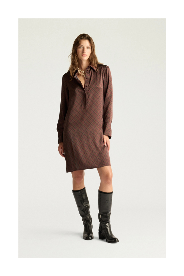 Aster Dress in Tobacco Multicolor Plaid