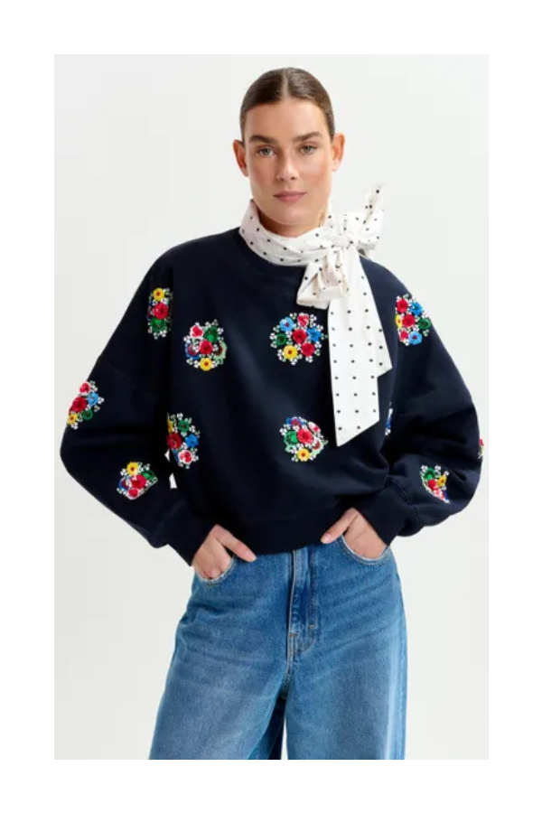 Embroidered Sweatshirt in Combo Navy