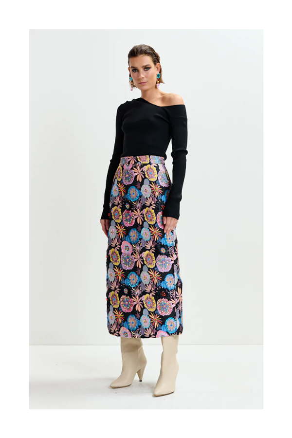 Ivymuse Embellished Skirt in Combo Black