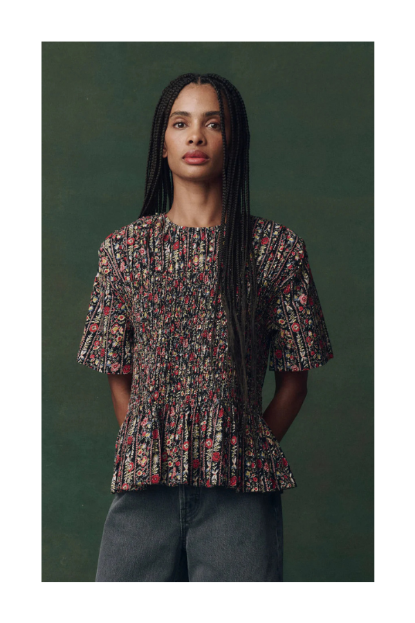The Smocked Flounce Top in Garland Print