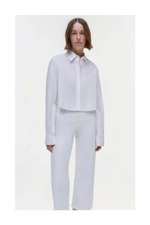 Renata Cropped Button Down Shirt in White