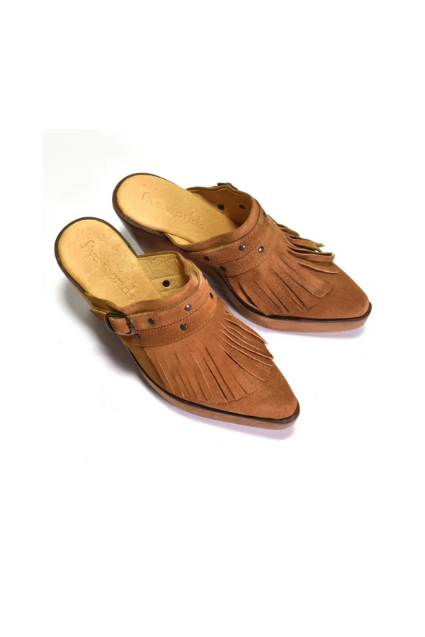 The Tassel Clog in Cocoa Suede