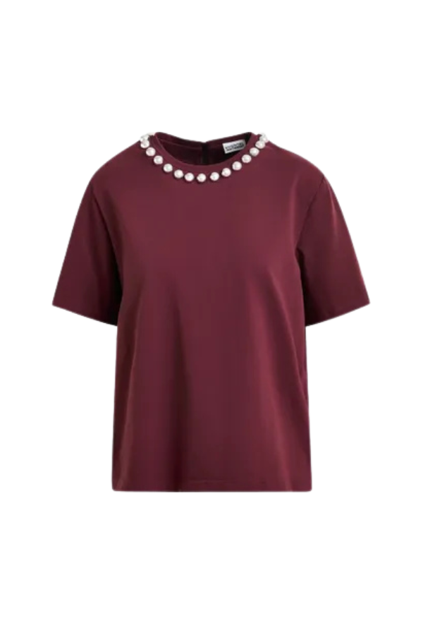 T-shirt with Embellishments in Burgundy/Silver