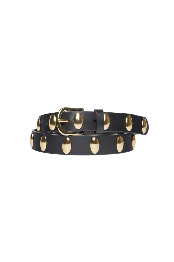 Rebecca Belt in Black Calf with Gold Oval Studs