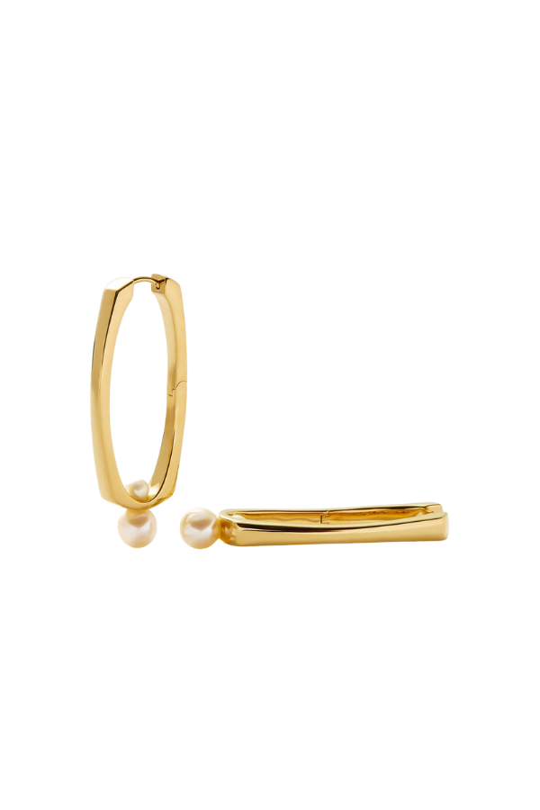 Button Pearl Ovate Hoop Earrings