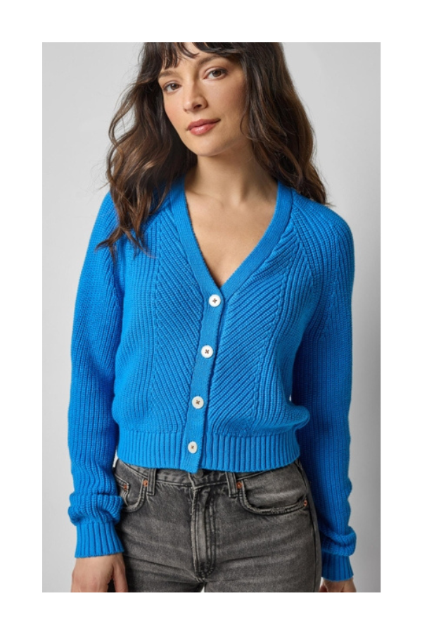 Shrunken V-Neck Cardigan in Dutch Blue