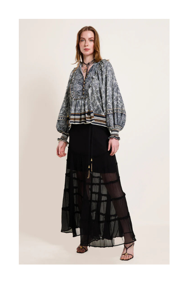 Brigette Long Skirt in Onyx Black