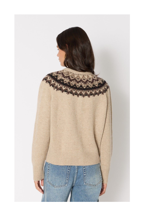 Cardigan Jacquard Broderies in Beige Mélange