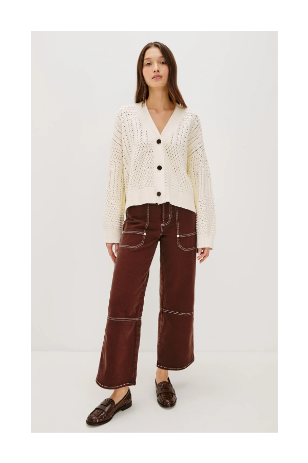 Geneva Cardigan in Ivory Patchwork Pointelle