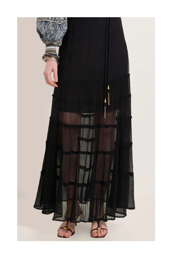Brigette Long Skirt in Onyx Black