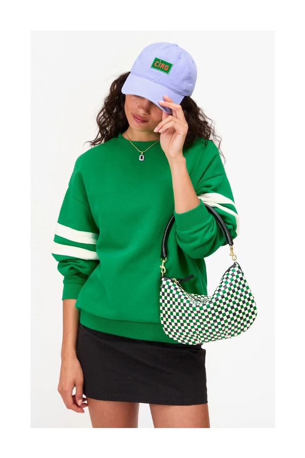 Petit Moyen Messenger in Green Apple Multi Woven Checker