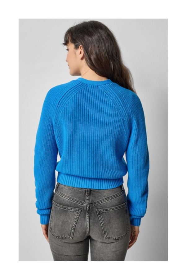 Shrunken V-Neck Cardigan in Dutch Blue