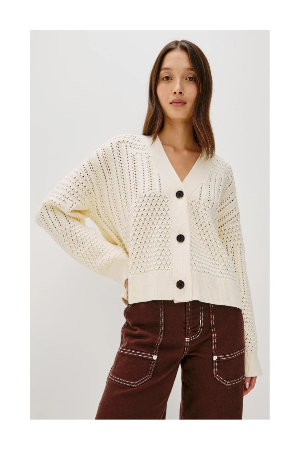 Geneva Cardigan in Ivory Patchwork Pointelle