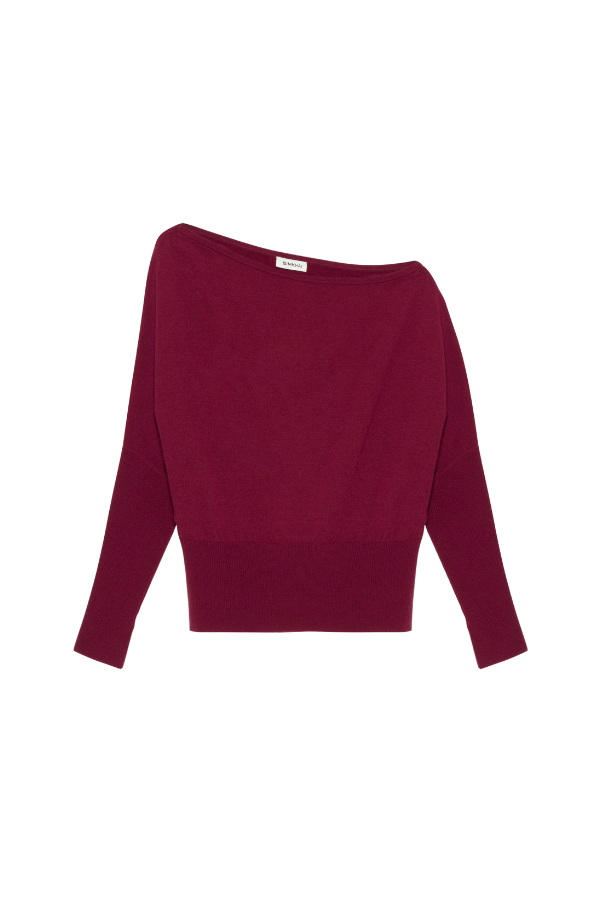 Lavina Draped Off Shoulder Sweater in Cranberry