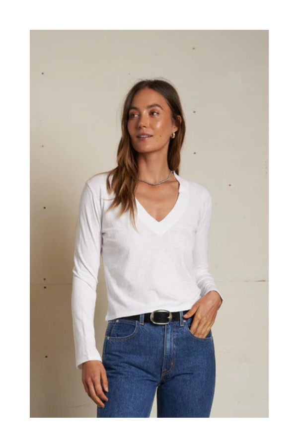 Fiona Long Sleeve Recycled V Neck in White