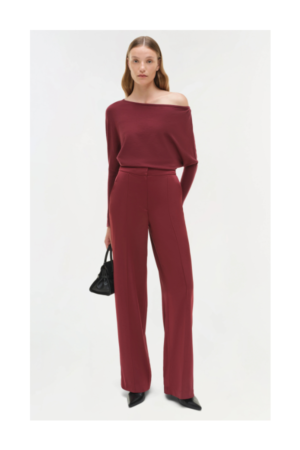 Lavina Draped Off Shoulder Sweater in Cranberry