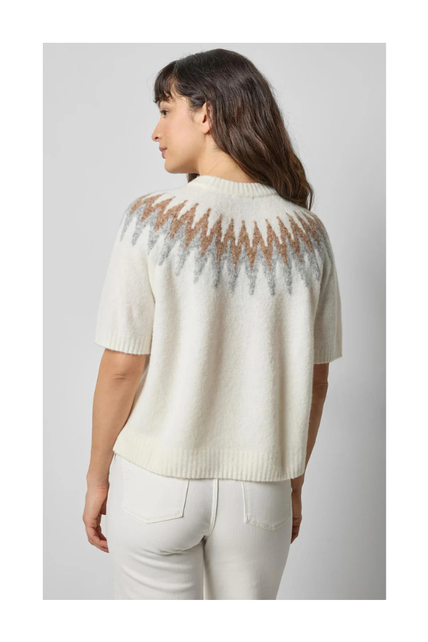 Short Sleeve Easy Fairisle Sweater in Winter White