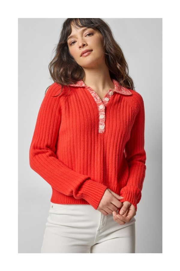 Marled Henley Sweater in Fiesta