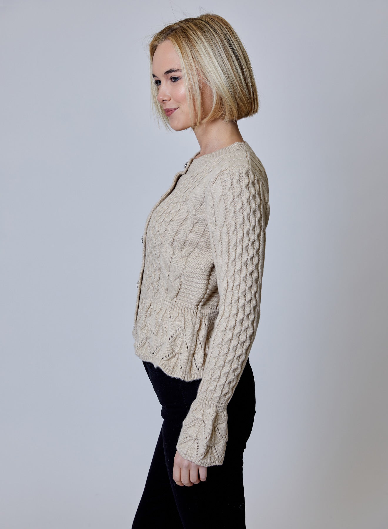 Crew Neck Stud Sweater in Toasted Almond